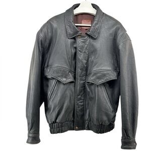 Vintage J.Park Collection Men's Classic Black Genuine Leather Bomber Jacket